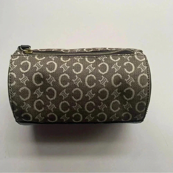 CELINE C Macadam Cosmetics Round Pouch  Canvas Khaki/Gold Hardware MC 00/2 - Picture 1 of 10